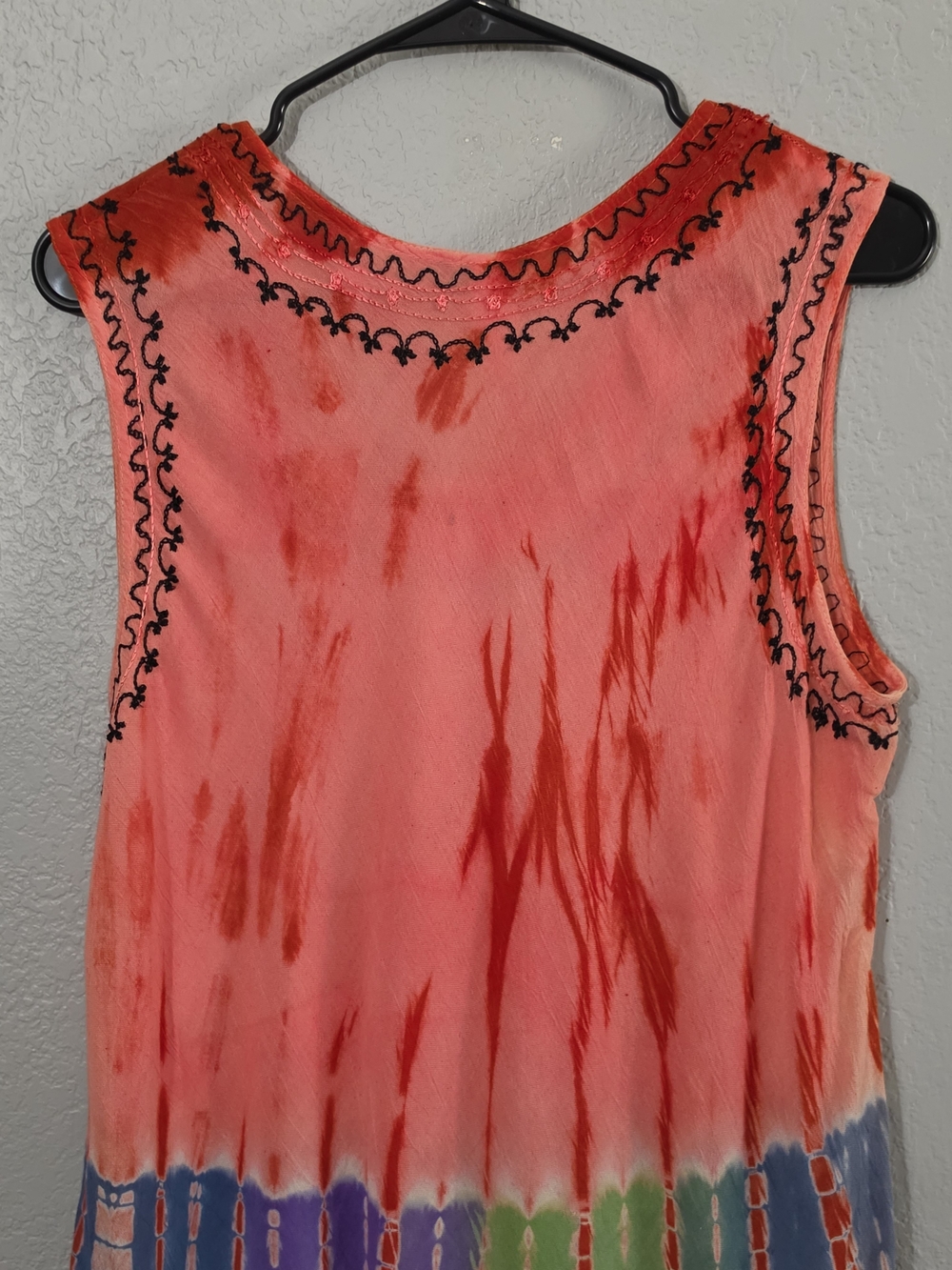 India Boutique Coral Tie-Dye Sleeveless Tank with Multicolor Embroidery Women OS - Picture 4 of 10